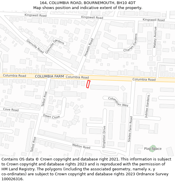 164, COLUMBIA ROAD, BOURNEMOUTH, BH10 4DT: Location map and indicative extent of plot