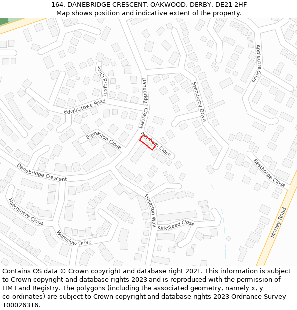 164, DANEBRIDGE CRESCENT, OAKWOOD, DERBY, DE21 2HF: Location map and indicative extent of plot