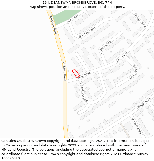 164, DEANSWAY, BROMSGROVE, B61 7PN: Location map and indicative extent of plot