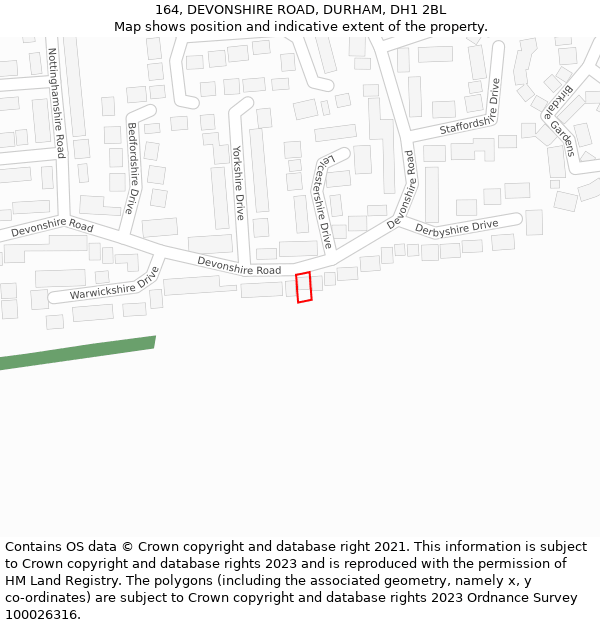 164, DEVONSHIRE ROAD, DURHAM, DH1 2BL: Location map and indicative extent of plot