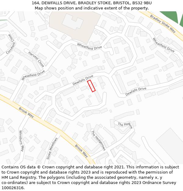 164, DEWFALLS DRIVE, BRADLEY STOKE, BRISTOL, BS32 9BU: Location map and indicative extent of plot