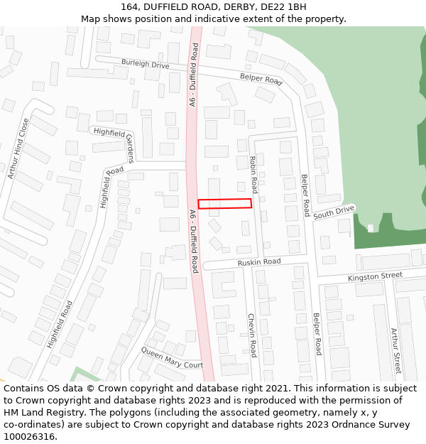 164, DUFFIELD ROAD, DERBY, DE22 1BH: Location map and indicative extent of plot