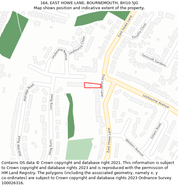 164, EAST HOWE LANE, BOURNEMOUTH, BH10 5JG: Location map and indicative extent of plot
