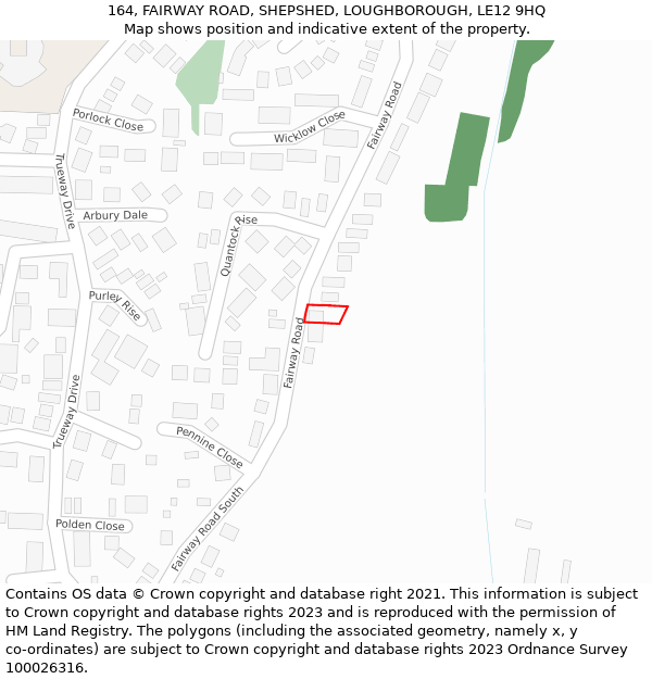 164, FAIRWAY ROAD, SHEPSHED, LOUGHBOROUGH, LE12 9HQ: Location map and indicative extent of plot