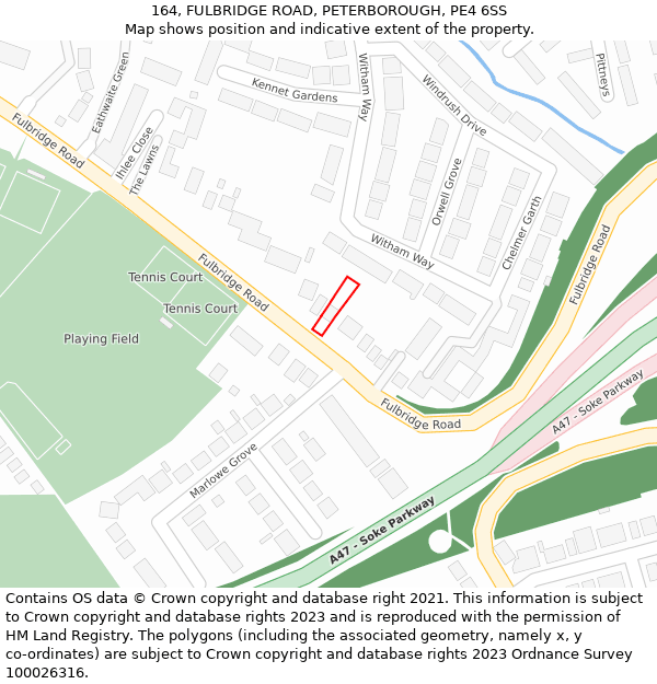 164, FULBRIDGE ROAD, PETERBOROUGH, PE4 6SS: Location map and indicative extent of plot