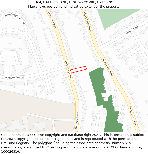 164, HATTERS LANE, HIGH WYCOMBE, HP13 7NG: Location map and indicative extent of plot