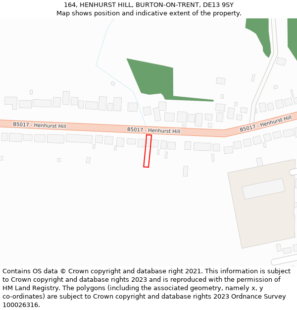 164, HENHURST HILL, BURTON-ON-TRENT, DE13 9SY: Location map and indicative extent of plot