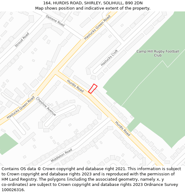 164, HURDIS ROAD, SHIRLEY, SOLIHULL, B90 2DN: Location map and indicative extent of plot