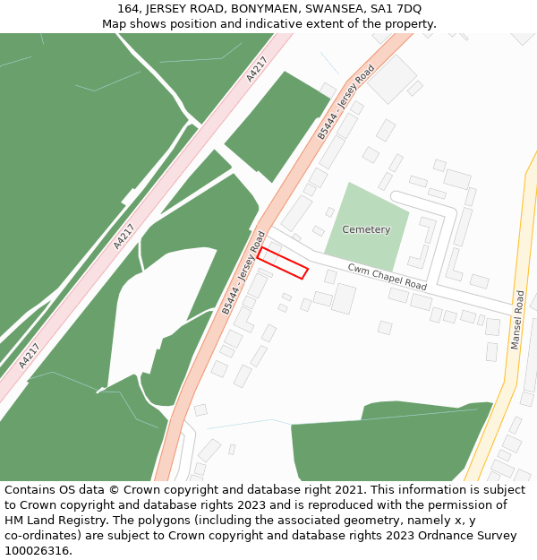 164, JERSEY ROAD, BONYMAEN, SWANSEA, SA1 7DQ: Location map and indicative extent of plot