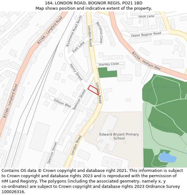 164, LONDON ROAD, BOGNOR REGIS, PO21 1BD: Location map and indicative extent of plot