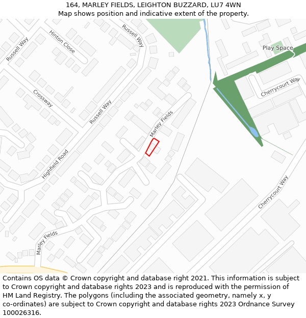 164, MARLEY FIELDS, LEIGHTON BUZZARD, LU7 4WN: Location map and indicative extent of plot