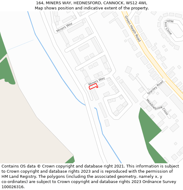 164, MINERS WAY, HEDNESFORD, CANNOCK, WS12 4WL: Location map and indicative extent of plot