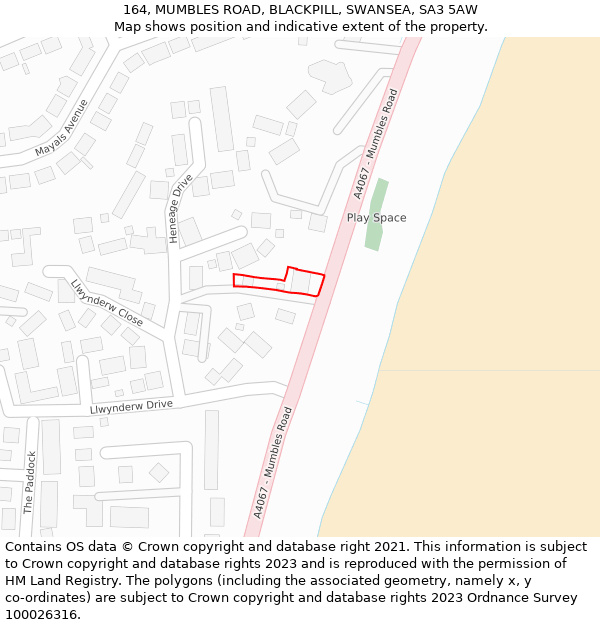 164, MUMBLES ROAD, BLACKPILL, SWANSEA, SA3 5AW: Location map and indicative extent of plot