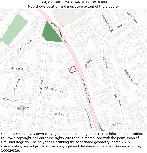 164, OXFORD ROAD, BANBURY, OX16 9BA: Location map and indicative extent of plot