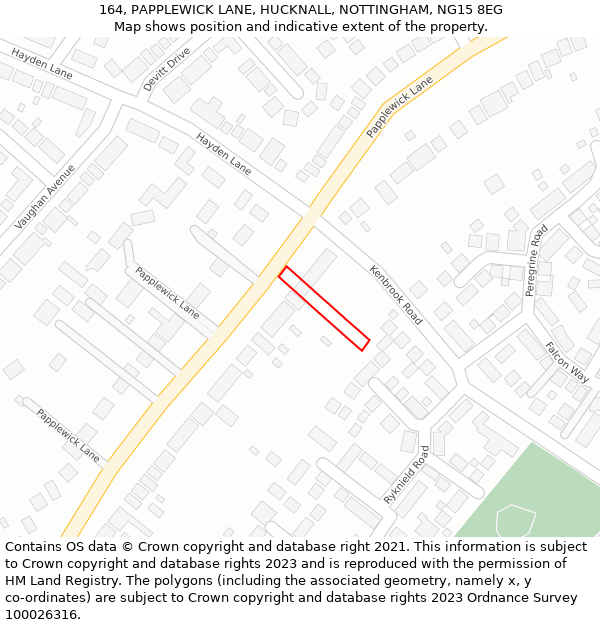 164, PAPPLEWICK LANE, HUCKNALL, NOTTINGHAM, NG15 8EG: Location map and indicative extent of plot