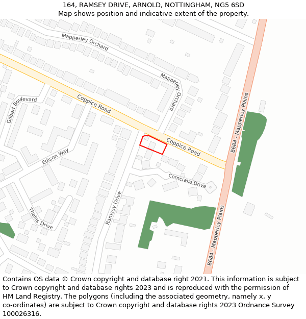 164, RAMSEY DRIVE, ARNOLD, NOTTINGHAM, NG5 6SD: Location map and indicative extent of plot