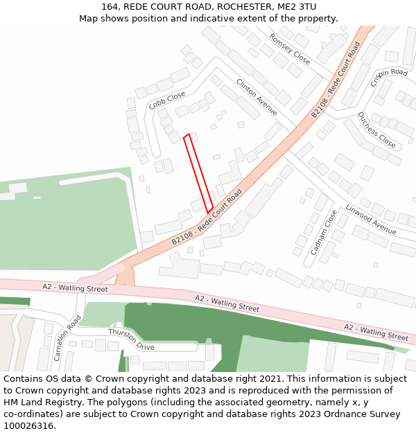 164, REDE COURT ROAD, ROCHESTER, ME2 3TU: Location map and indicative extent of plot