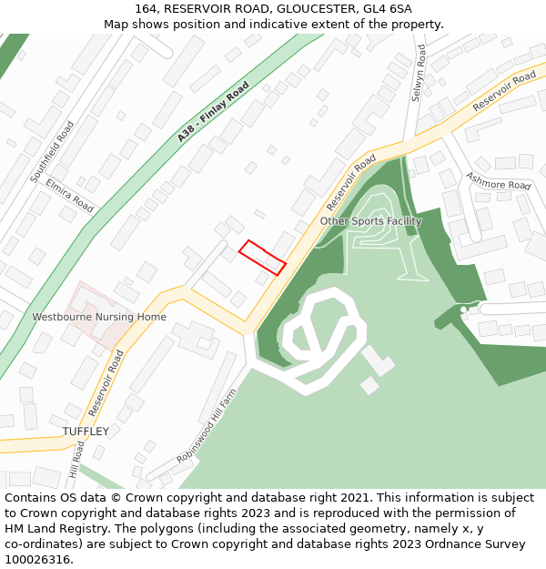 164, RESERVOIR ROAD, GLOUCESTER, GL4 6SA: Location map and indicative extent of plot