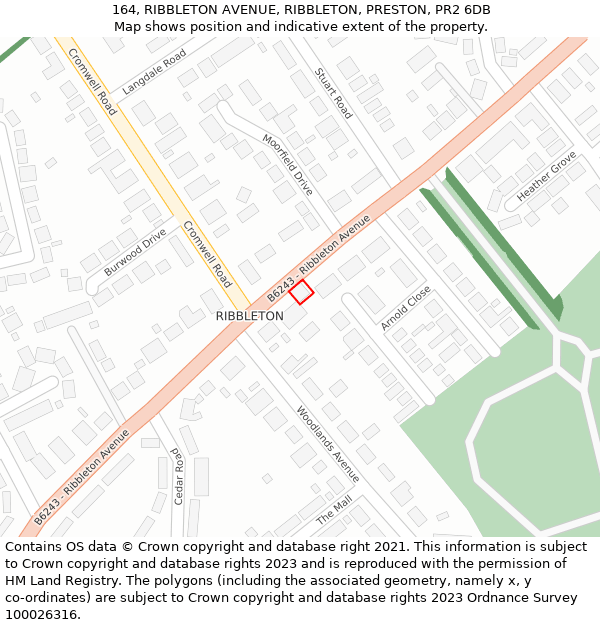 164, RIBBLETON AVENUE, RIBBLETON, PRESTON, PR2 6DB: Location map and indicative extent of plot