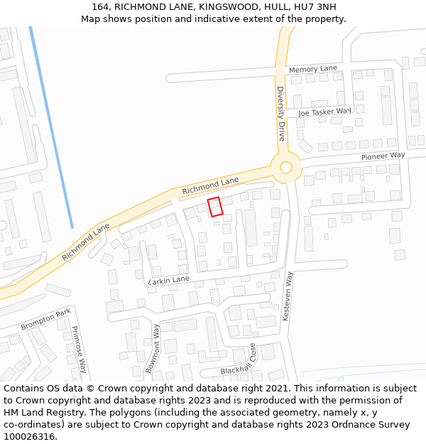 164, RICHMOND LANE, KINGSWOOD, HULL, HU7 3NH: Location map and indicative extent of plot