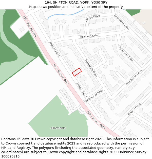 164, SHIPTON ROAD, YORK, YO30 5RY: Location map and indicative extent of plot