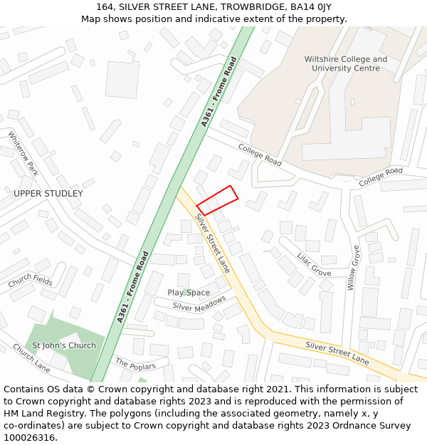 164, SILVER STREET LANE, TROWBRIDGE, BA14 0JY: Location map and indicative extent of plot