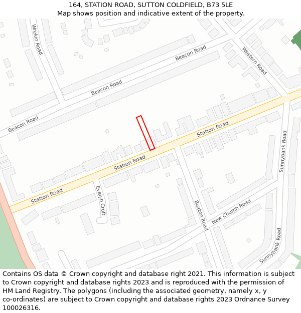 164, STATION ROAD, SUTTON COLDFIELD, B73 5LE: Location map and indicative extent of plot