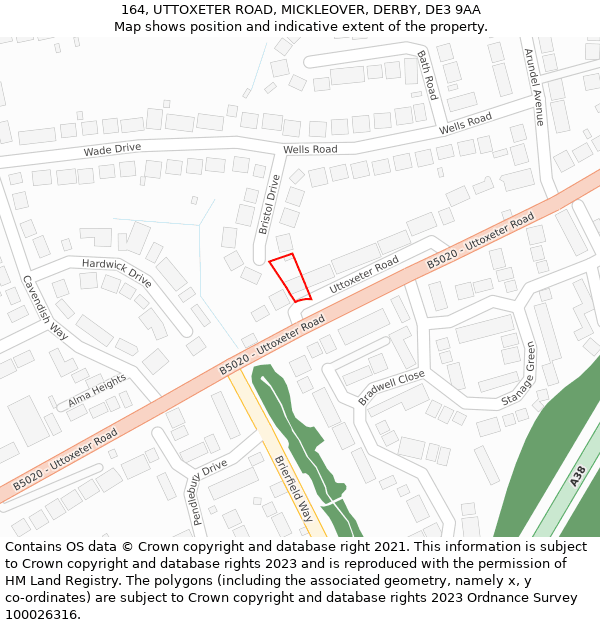 164, UTTOXETER ROAD, MICKLEOVER, DERBY, DE3 9AA: Location map and indicative extent of plot