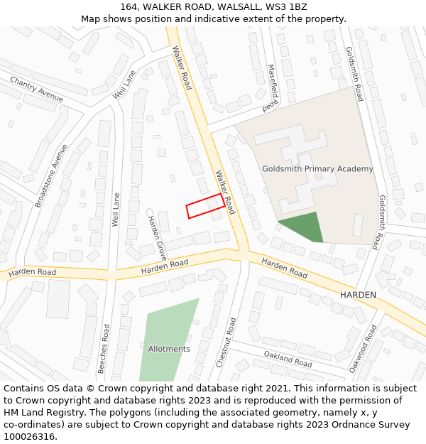 164, WALKER ROAD, WALSALL, WS3 1BZ: Location map and indicative extent of plot