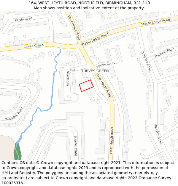 164, WEST HEATH ROAD, NORTHFIELD, BIRMINGHAM, B31 3HB: Location map and indicative extent of plot