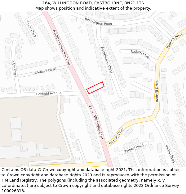 164, WILLINGDON ROAD, EASTBOURNE, BN21 1TS: Location map and indicative extent of plot