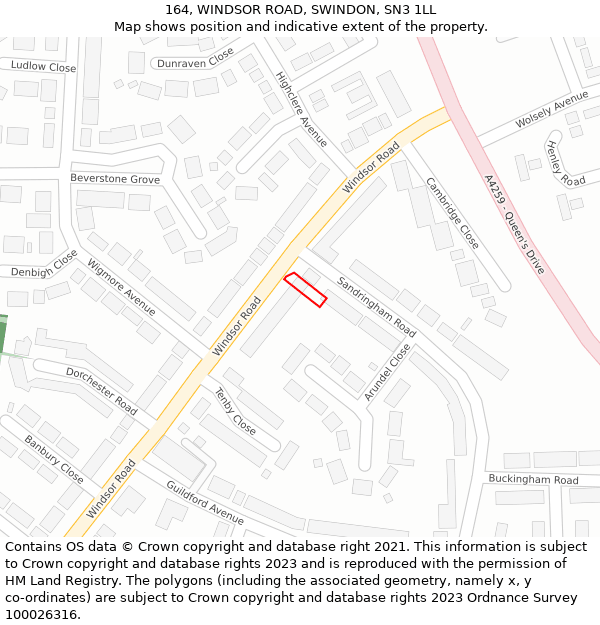 164, WINDSOR ROAD, SWINDON, SN3 1LL: Location map and indicative extent of plot