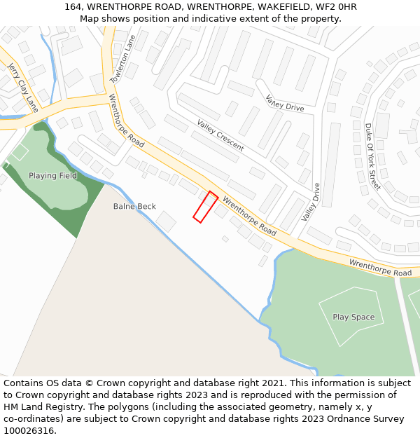 164, WRENTHORPE ROAD, WRENTHORPE, WAKEFIELD, WF2 0HR: Location map and indicative extent of plot