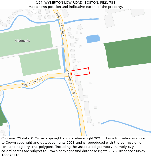 164, WYBERTON LOW ROAD, BOSTON, PE21 7SE: Location map and indicative extent of plot