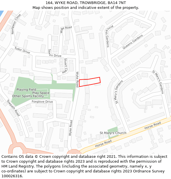 164, WYKE ROAD, TROWBRIDGE, BA14 7NT: Location map and indicative extent of plot