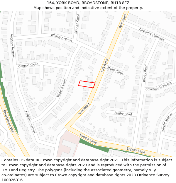 164, YORK ROAD, BROADSTONE, BH18 8EZ: Location map and indicative extent of plot