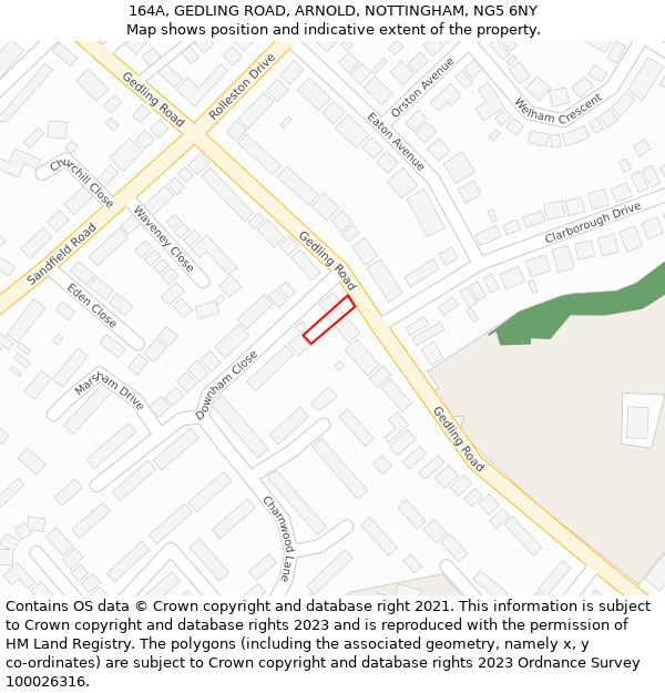 164A, GEDLING ROAD, ARNOLD, NOTTINGHAM, NG5 6NY: Location map and indicative extent of plot