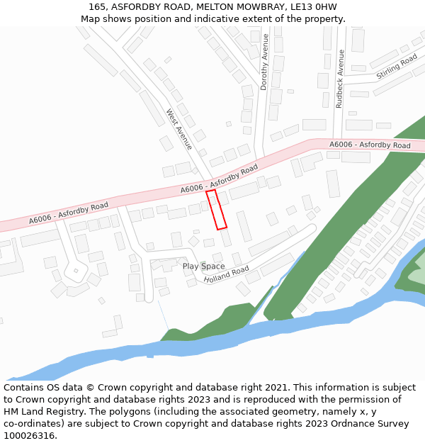 165, ASFORDBY ROAD, MELTON MOWBRAY, LE13 0HW: Location map and indicative extent of plot