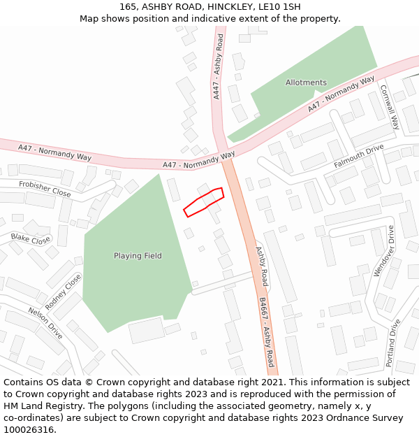 165, ASHBY ROAD, HINCKLEY, LE10 1SH: Location map and indicative extent of plot