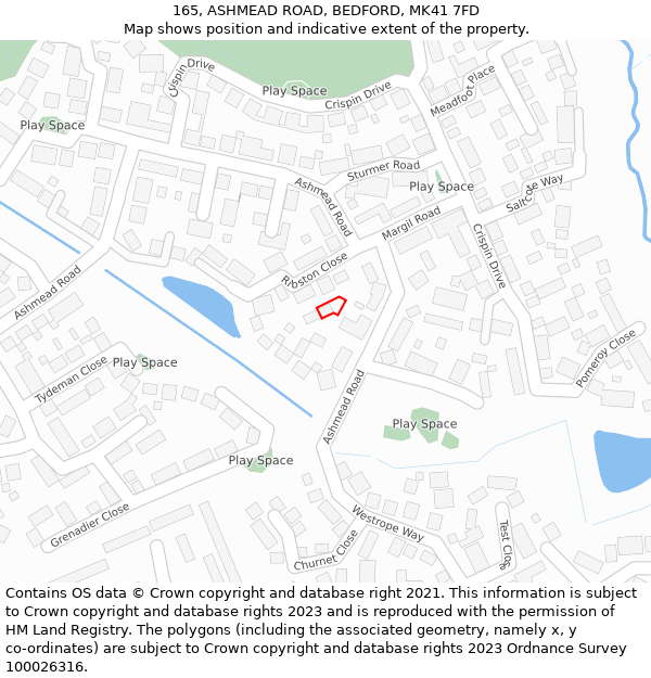 165, ASHMEAD ROAD, BEDFORD, MK41 7FD: Location map and indicative extent of plot