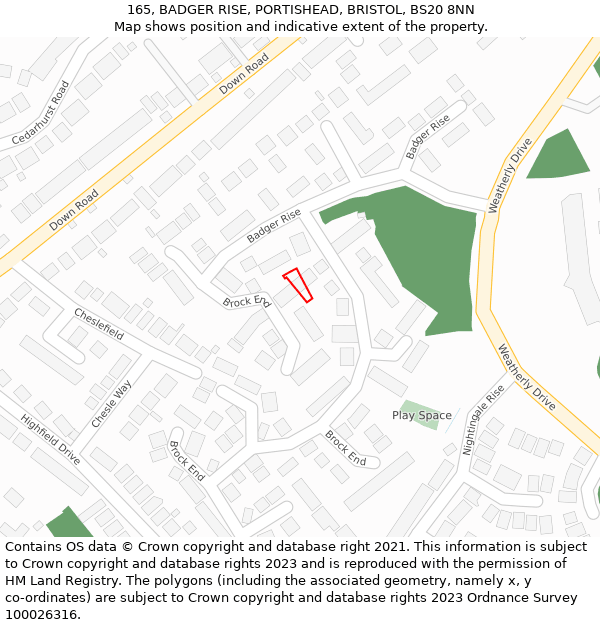 165, BADGER RISE, PORTISHEAD, BRISTOL, BS20 8NN: Location map and indicative extent of plot
