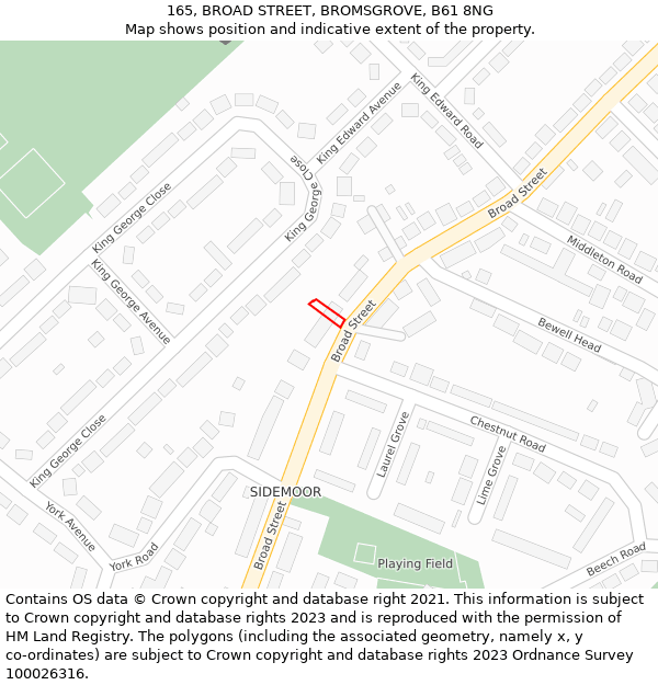 165, BROAD STREET, BROMSGROVE, B61 8NG: Location map and indicative extent of plot