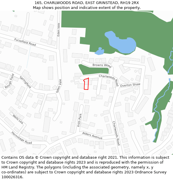 165, CHARLWOODS ROAD, EAST GRINSTEAD, RH19 2RX: Location map and indicative extent of plot