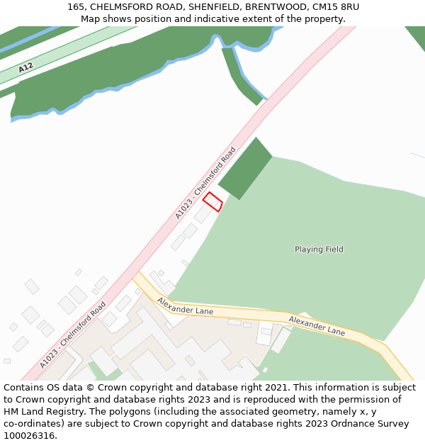 165, CHELMSFORD ROAD, SHENFIELD, BRENTWOOD, CM15 8RU: Location map and indicative extent of plot
