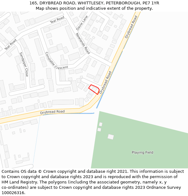 165, DRYBREAD ROAD, WHITTLESEY, PETERBOROUGH, PE7 1YR: Location map and indicative extent of plot