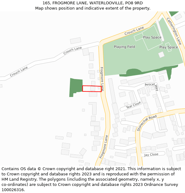 165, FROGMORE LANE, WATERLOOVILLE, PO8 9RD: Location map and indicative extent of plot