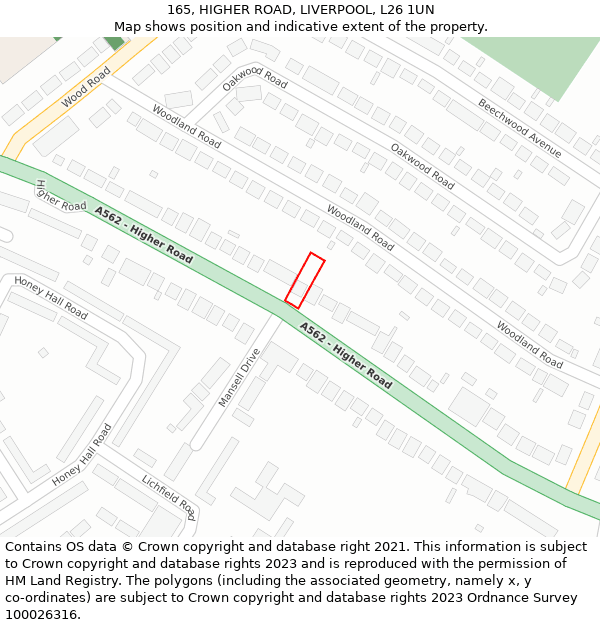 165, HIGHER ROAD, LIVERPOOL, L26 1UN: Location map and indicative extent of plot