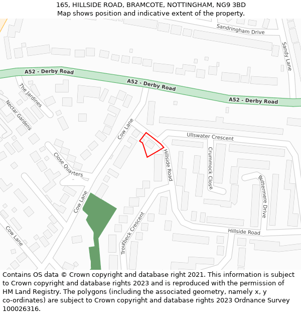 165, HILLSIDE ROAD, BRAMCOTE, NOTTINGHAM, NG9 3BD: Location map and indicative extent of plot