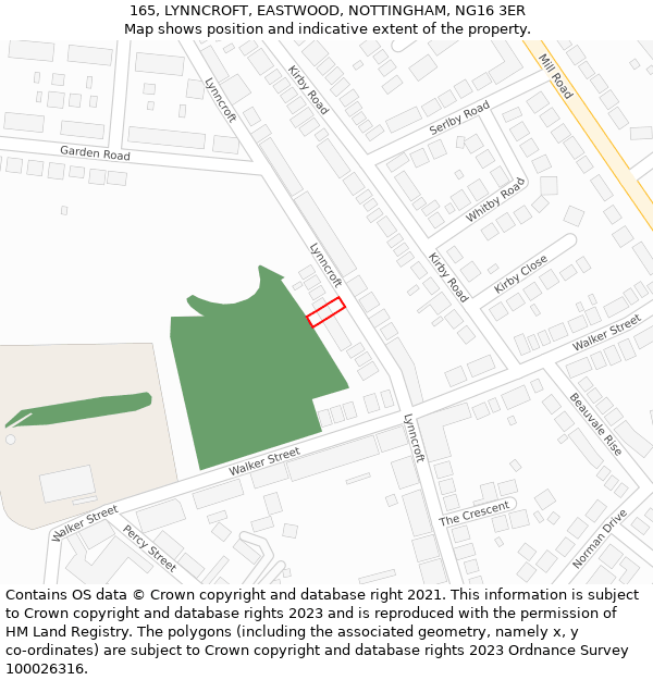 165, LYNNCROFT, EASTWOOD, NOTTINGHAM, NG16 3ER: Location map and indicative extent of plot