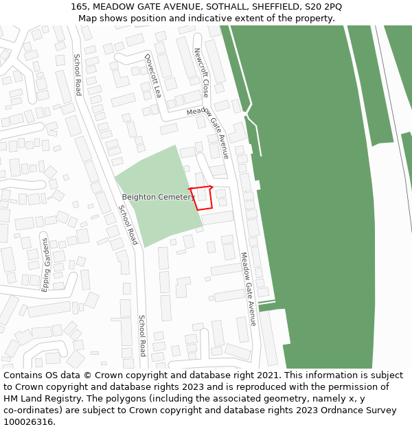 165, MEADOW GATE AVENUE, SOTHALL, SHEFFIELD, S20 2PQ: Location map and indicative extent of plot